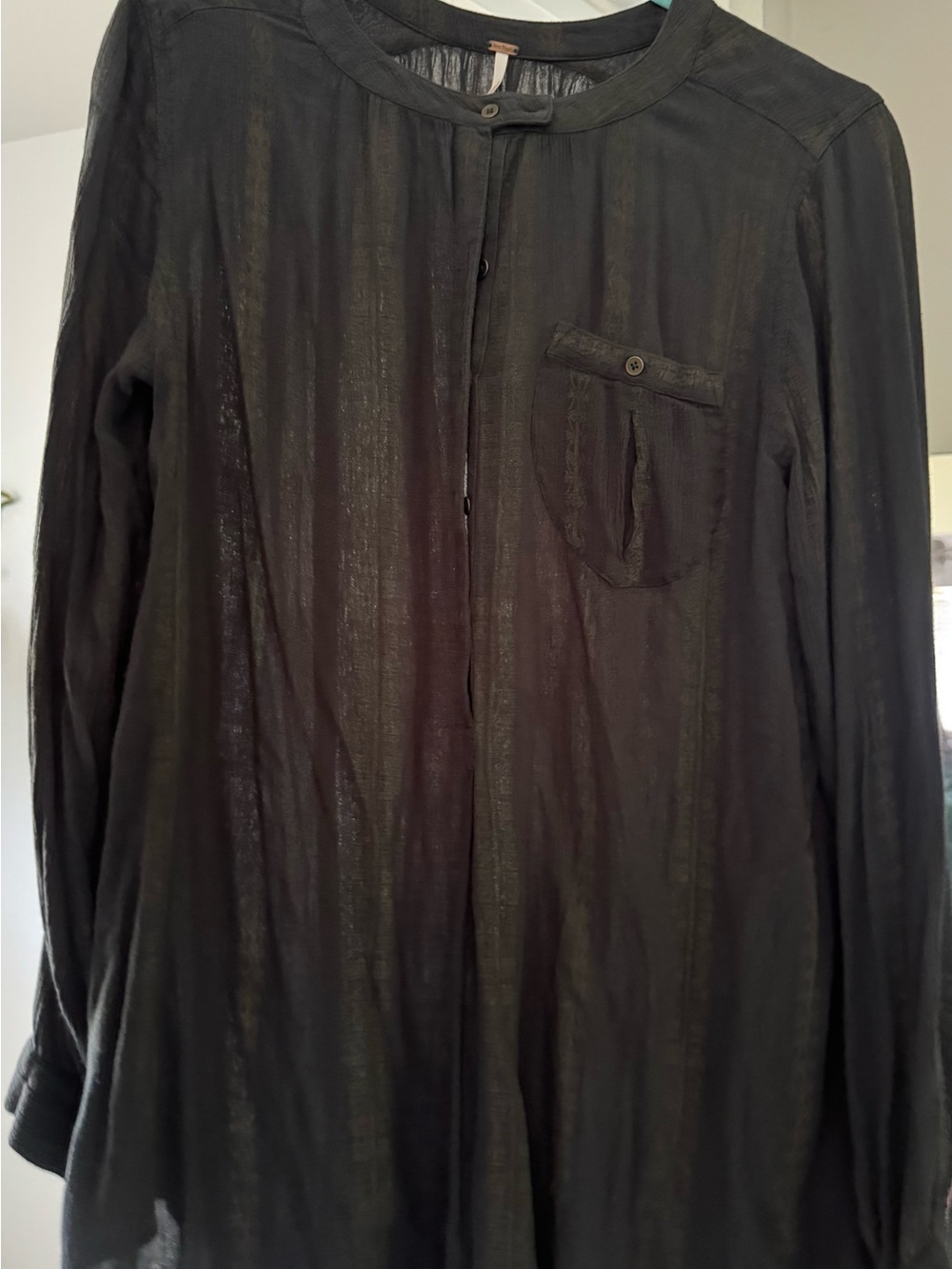Free People Black Lightweight Button-Front Shirt Jacket